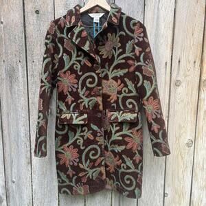 Vintage 1980s Allison Taylor Tapestry Brocade Floral Frock Coat